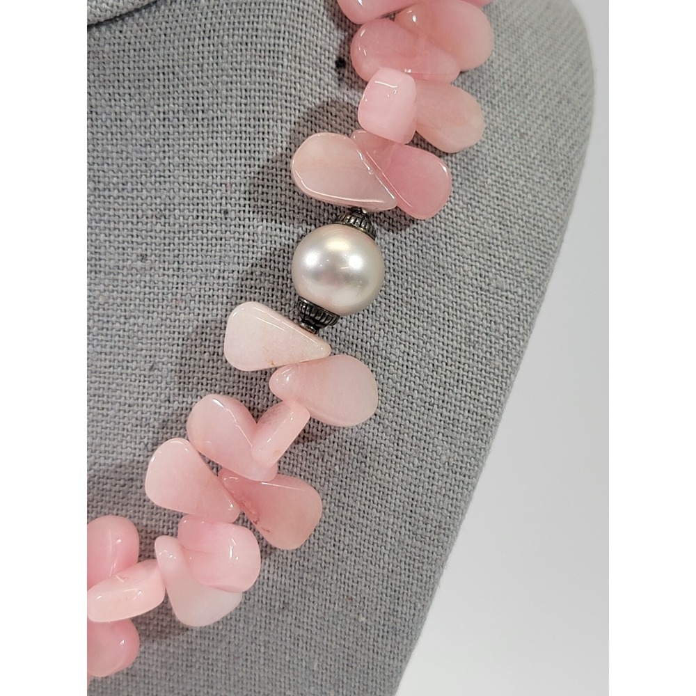 Pink Quartz Tear Drop Faux Pearl Beaded Statement Necklace 16.5" Jewelry EUC - Picture 2 of 4